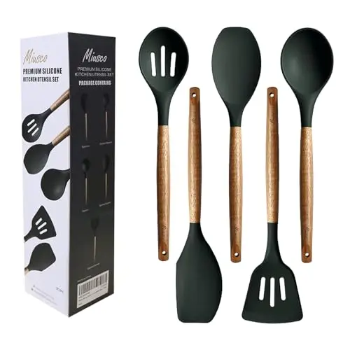 Miusco silicone utensils with natural acacia wood handles