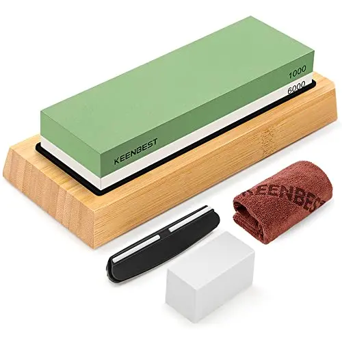 KEENBEST white dual-grit whetstone with bamboo base and guidebook