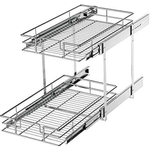 LOVMOR 2-tier metal pull out cabinet organizer with individual shelves
