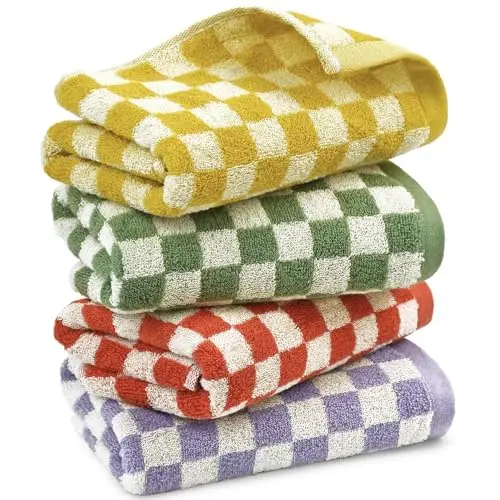 Jacquotha Hand Towels with checkered pattern in multiple colors