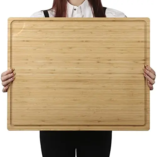 BAMOTTO CRAFTBAMBOO organic bamboo cutting board with handles and juice groove