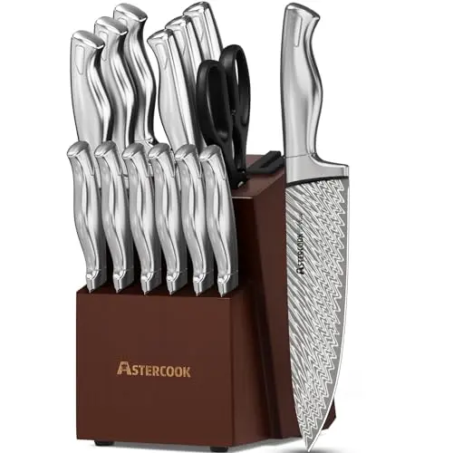 Astercook 15-piece knife block set with built-in sharpener