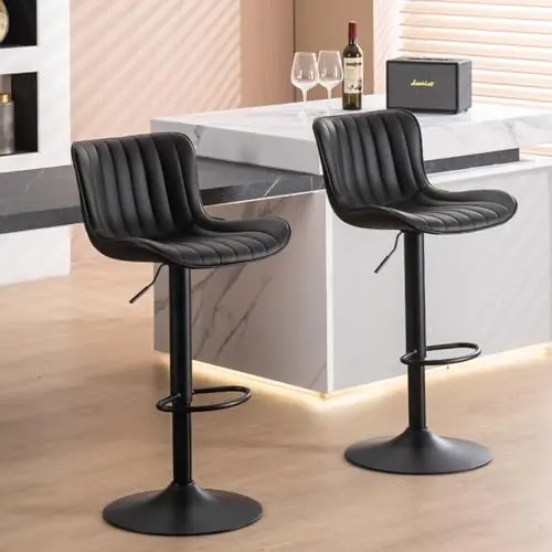 YOUNUOKE adjustable swivel bar stool with faux leather and footrest