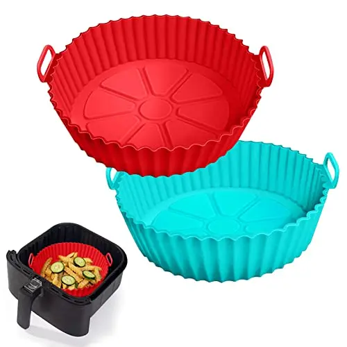 AKSDTH 2-pack silicone air fryer liners in red and blue