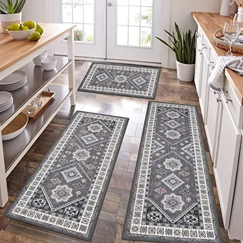 HEBE RUGS natural grey boho kitchen rug set