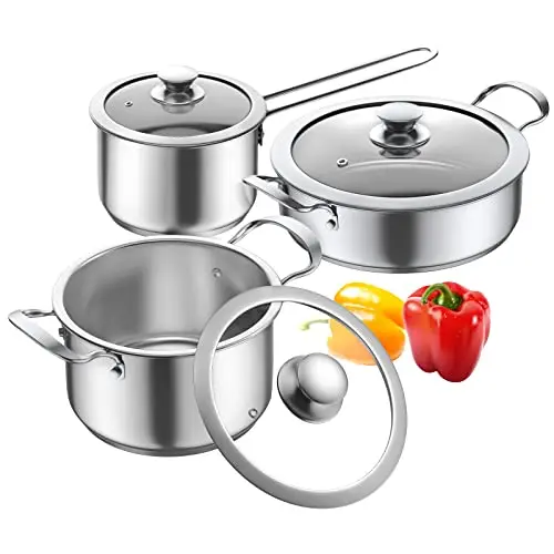 Aufranc 6-piece stainless steel cookware set with glass lids