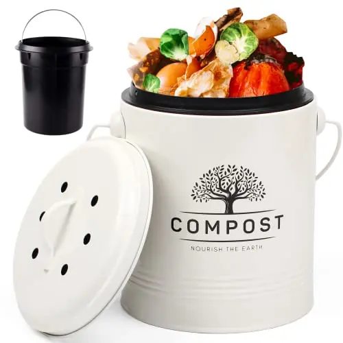 Perfnique cream compost bin with inner plastic bucket