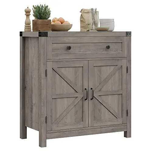 HOSTACK coffee bar cabinet in ash grey with barn doors