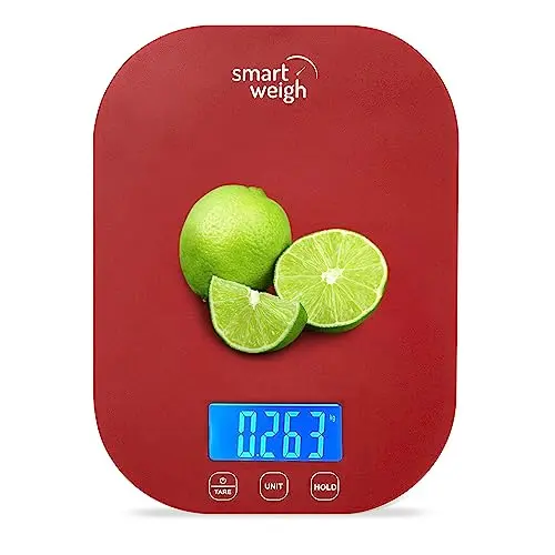 Smart Weigh red digital kitchen scale with backlit display
