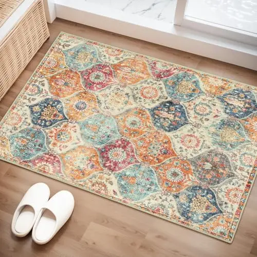 Lahome cream multi floral kitchen area rug