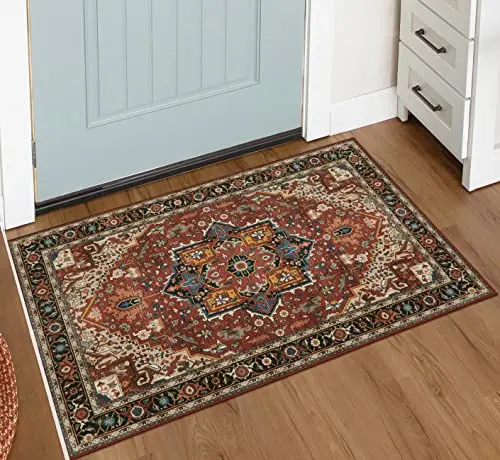 MOYNESA ultra-thin washable area rug with vintage pattern on hardwood