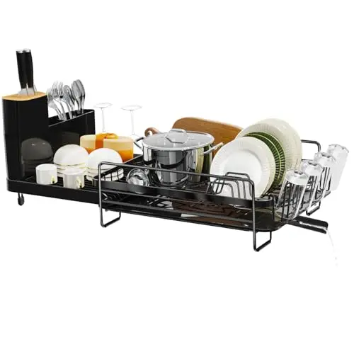Runnatal large expandable dish drying rack with drainboard