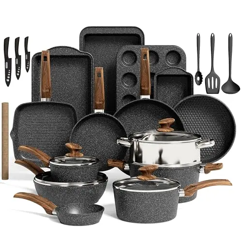 Kitchen Academy black granite cookware and bakeware set