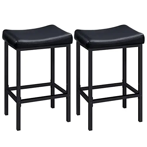HOOBRO modern bar stools with black PU leather saddle seats