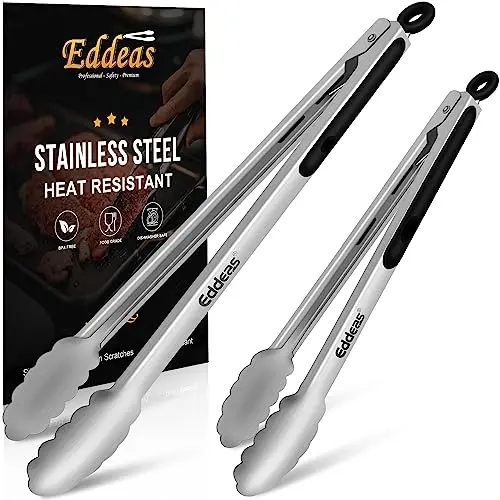 Eddeas set of two grill tongs in 12-inch and 17-inch sizes with stainless steel construction