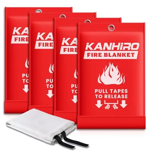 KANHIRO 4-pack fire blankets in compact red packaging