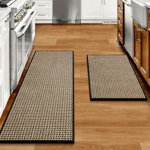 eqivei black woven kitchen rug mats set