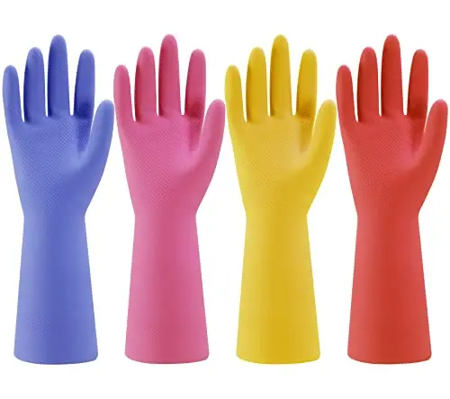 Bamllum colorful rubber kitchen gloves in blue, pink, yellow, and red