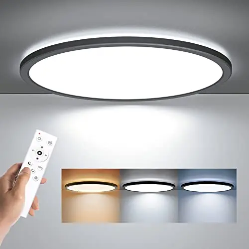 BLNAN black round flush mount ceiling light with remote control