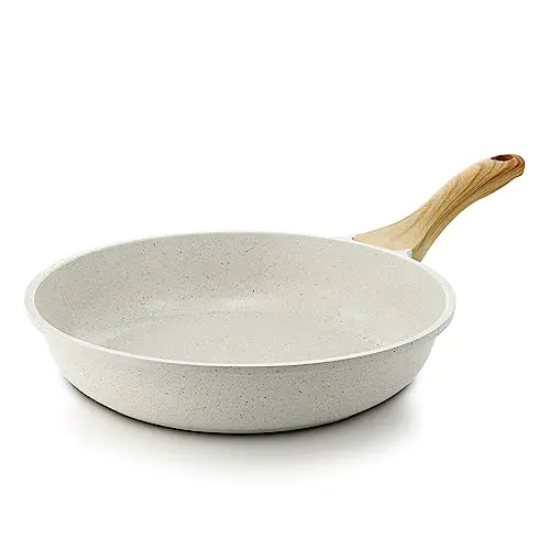 SENSARTE white ceramic non-stick frying pan with woodgrain handle