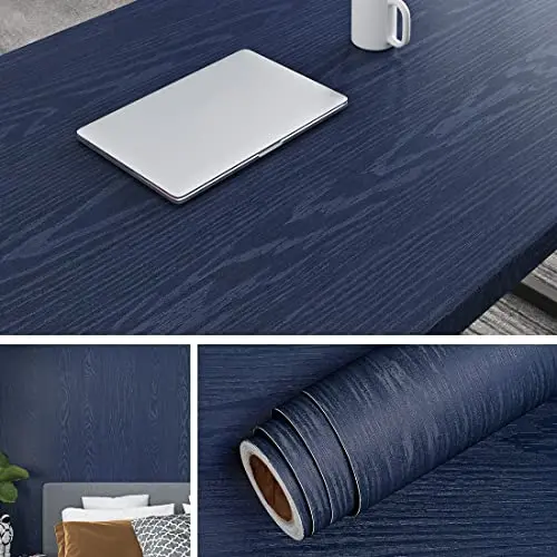 Blue wood grain contact paper for kitchen cabinets and desks