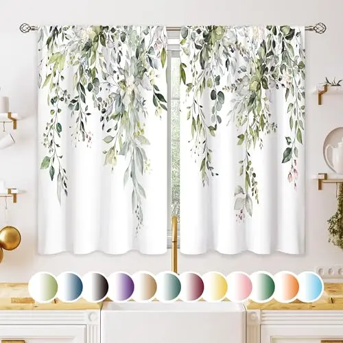 OOLYGOO Eucalyptus Botanical Leaves Kitchen Curtains