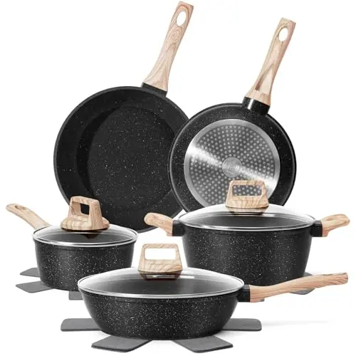 SODAY 12-piece nonstick cookware set with black granite coating