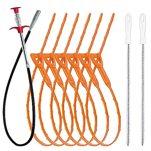 KEYFAR drain clog remover set with snakes, metal grabber, and brushes