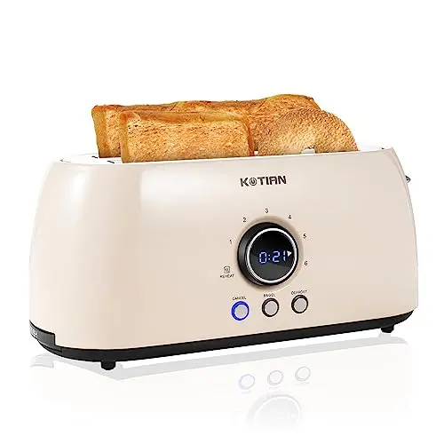 KOTIAN Retro 4 Slice Toaster with digital timer in white