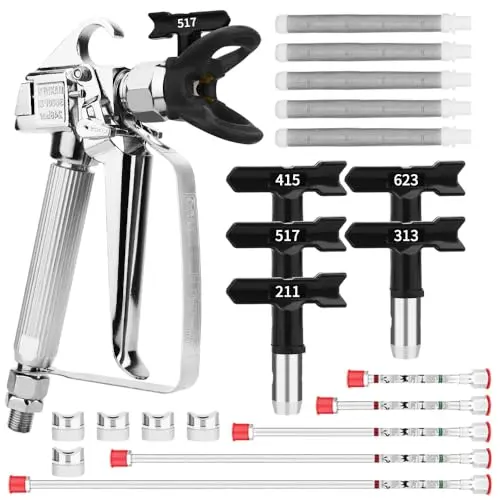 Spray freely airless paint sprayer gun kit with multiple tips and extension rods