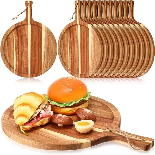 Tanlade round acacia wood cutting boards with handles for serving