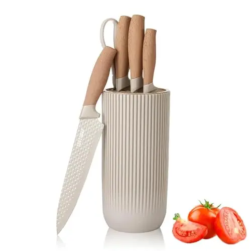 Wiztoynia khaki kitchen knife set with diamond pattern blades and universal block