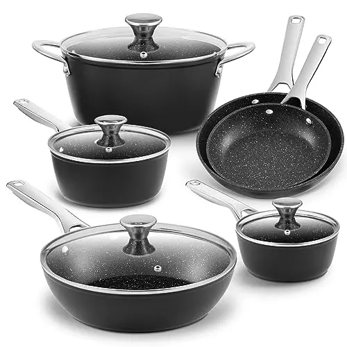 BEZIA 10-piece nonstick cookware set in black