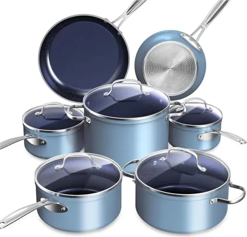 Nuwave 12-piece ceramic nonstick cookware set in cozy blue