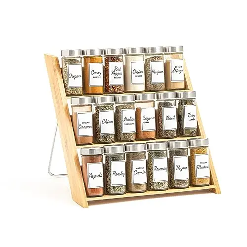 Bamboo spice rack with 18 jars fitting in kitchen drawer