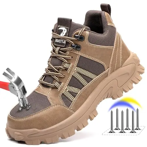 FUDYNMALC steel toe work boots with slip-resistant soles
