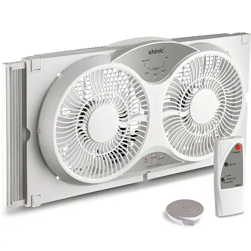 shinic 9-inch twin window fan with remote control in kitchen window