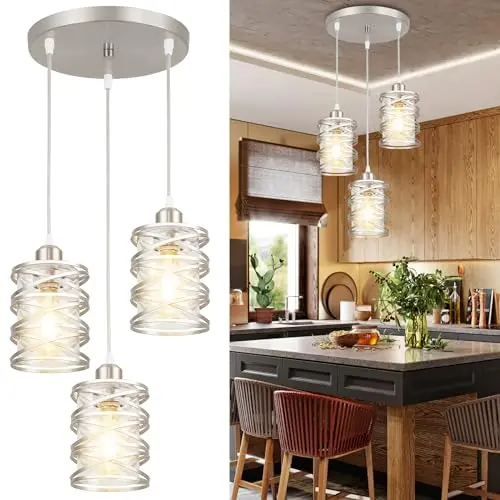 foucasal 3-light brushed nickel pendant light with clear glass shades
