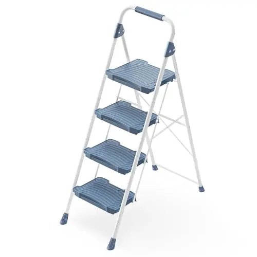 KINGRACK blue 4-step folding ladder with handrail