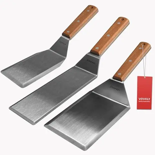VOVOLY Stainless Steel Spatula Set with wooden handles