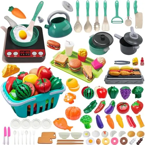 Lpluziyyds 108-piece kids kitchen toy accessories with play food and cookware