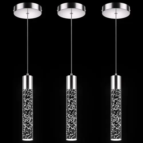 Esfos brushed nickel pendant light with crystal bubble glass