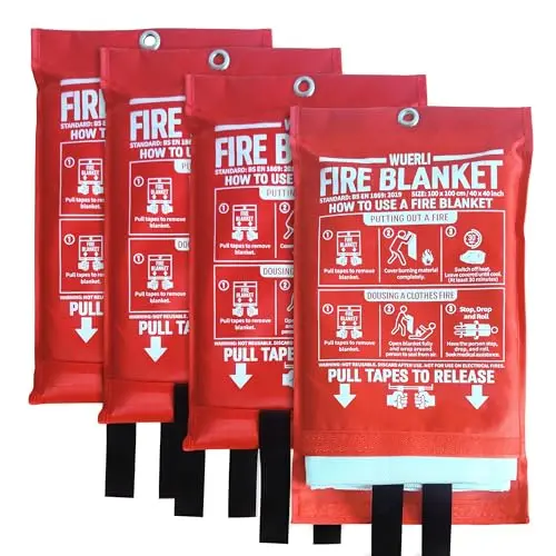WUERLI fire blanket with bright red storage pouch for easy visibility