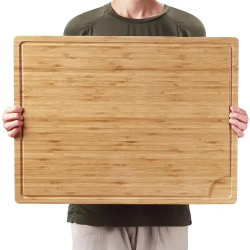 GAOMON bamboo cutting board with side handles and juice groove