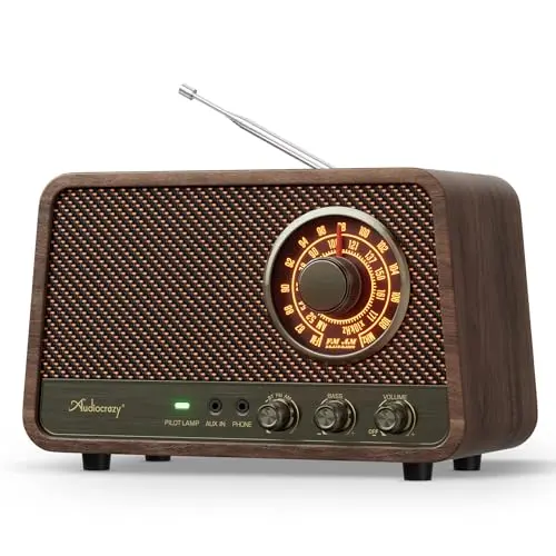 Audiocrazy vintage wooden Bluetooth radio with retro dials and telescopic antenna
