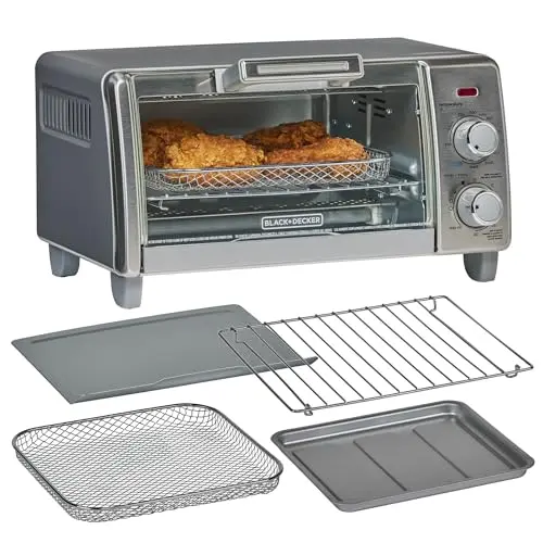 BLACK+DECKER Crisp 'N Bake toaster oven with stainless steel front and control knobs