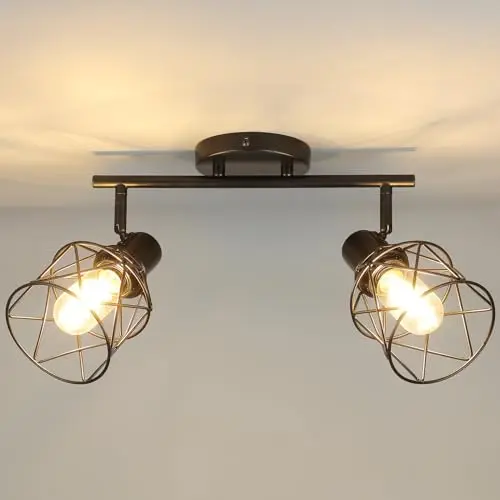 WILON 2-light industrial track lighting fixture in black with cage design