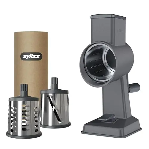 Zyliss gray rotary grater with drums for ginger and cheese