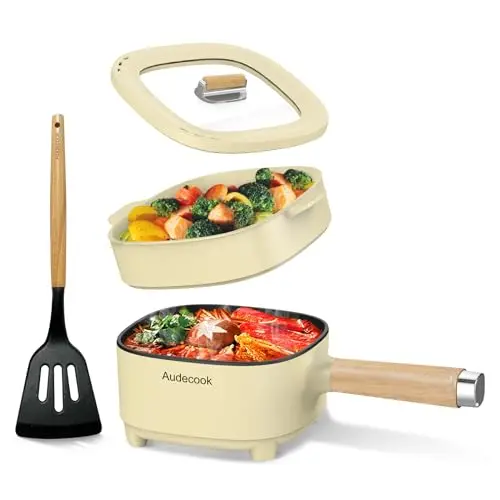 Audecook electric hot pot with steamer insert in beige color