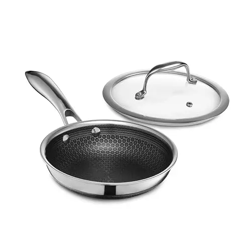 HexClad 7-inch hybrid non-stick frying pan with tempered glass lid